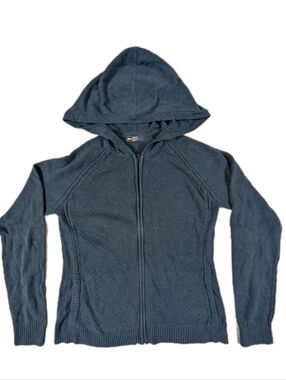 REI Womens Medium Knit Hoodie Sweater Full Zip Blue Cotton Tencel Blend